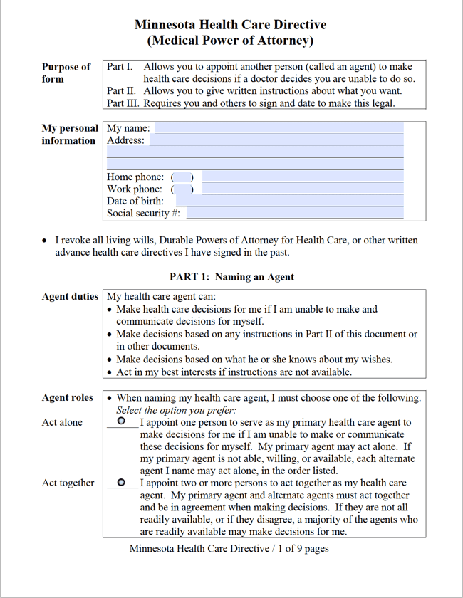 Free Minnesota Medical Power Of Attorney Form PDF