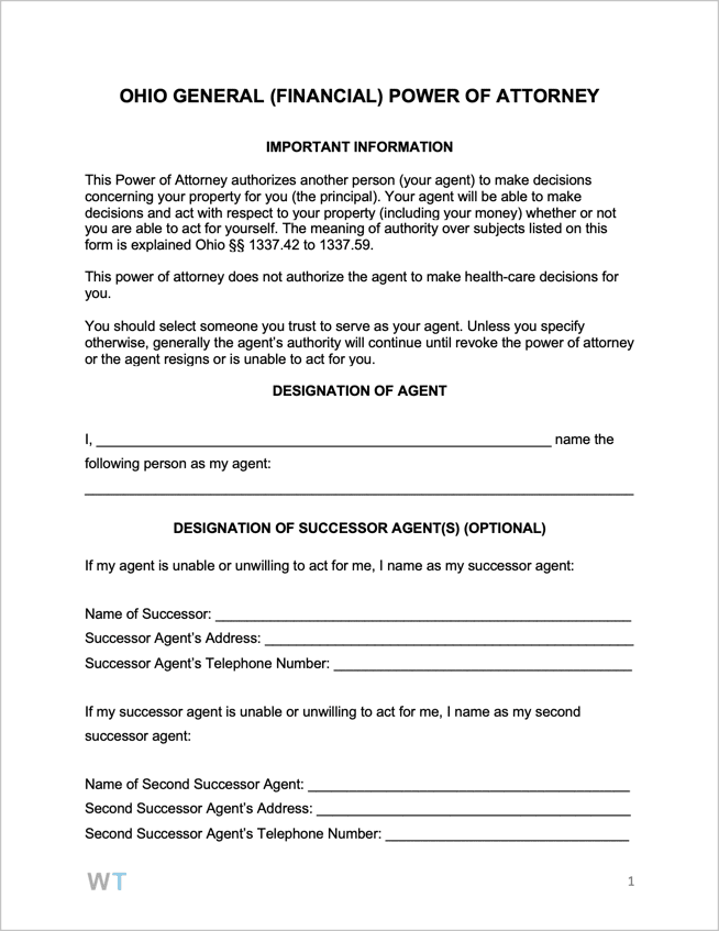 Free Ohio General Financial Power Of Attorney Form Pdf Word 0063