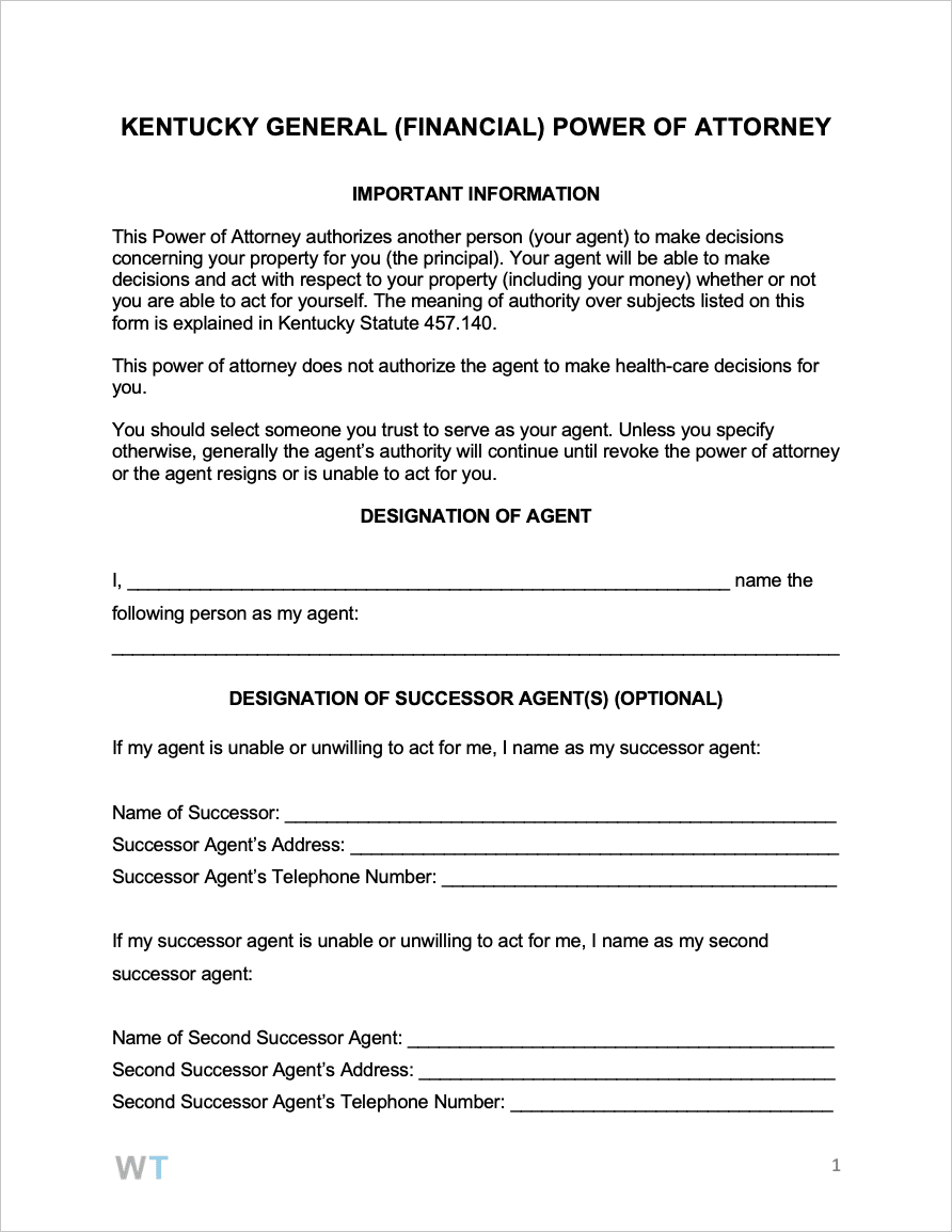 Free Kentucky General (Financial) Power of Attorney Form ...