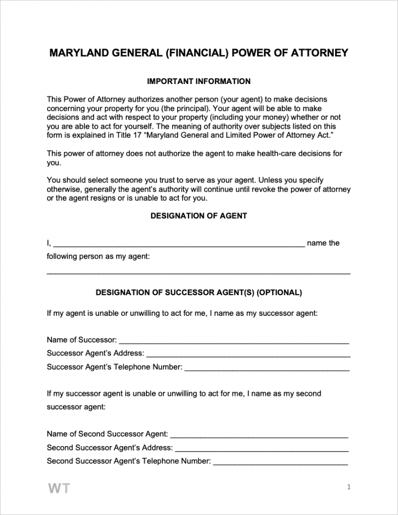 Free Maryland Power of Attorney Forms PDF