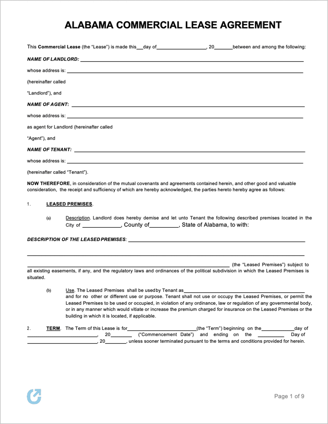 Free Alabama Commercial Lease Agreement Pdf Word