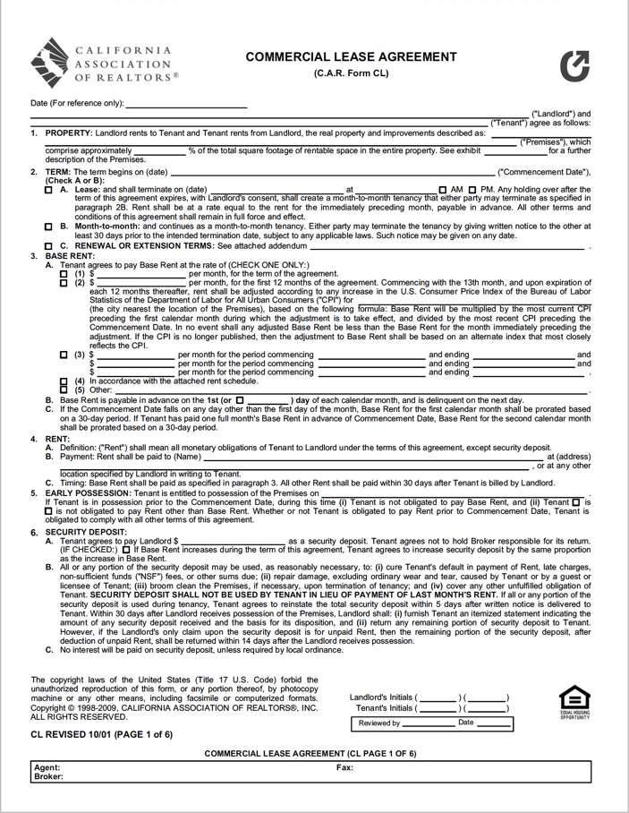 Free California Commercial Lease Agreement Pdf