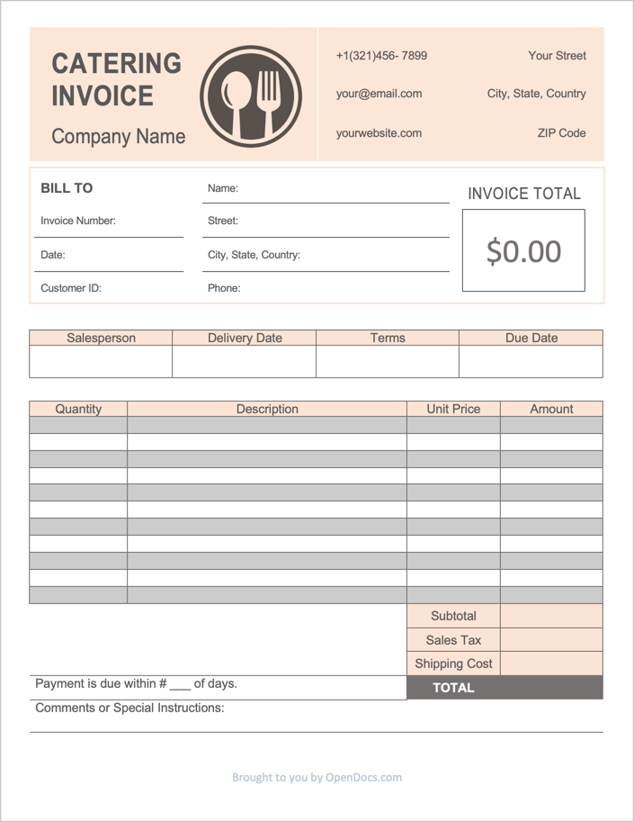 Food Invoice Template Word