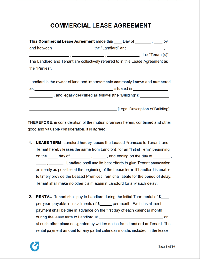 Free Printable Commercial Lease Agreement Template