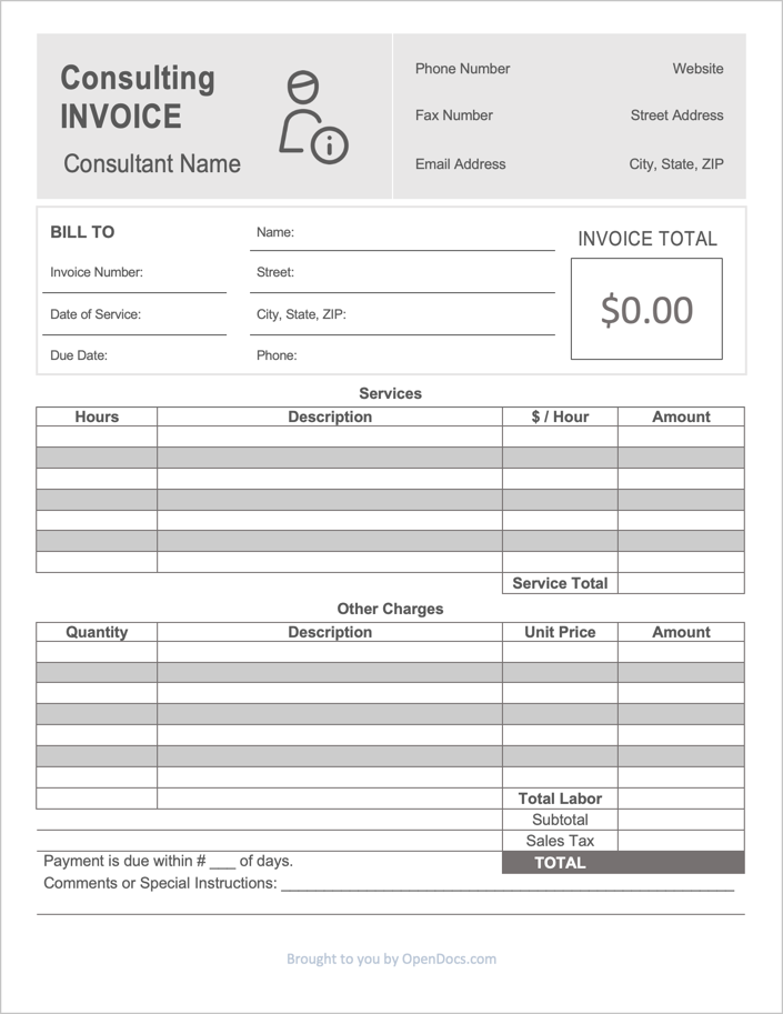 invoice for professional services word template free