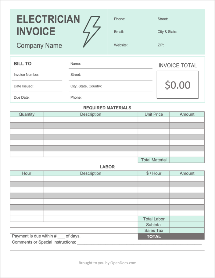 invoice electrician