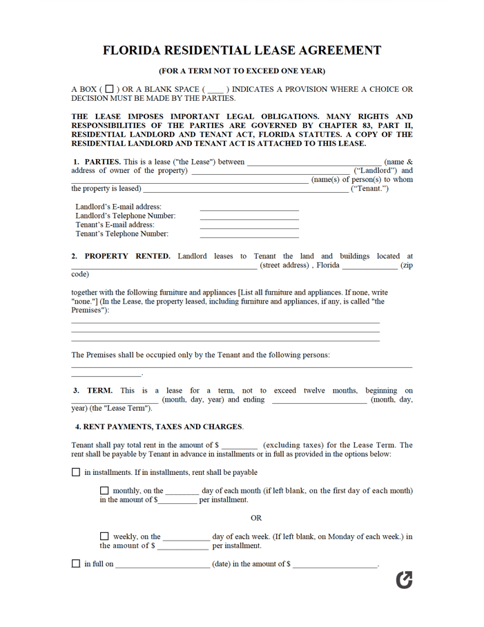 free florida residential lease agreement form download