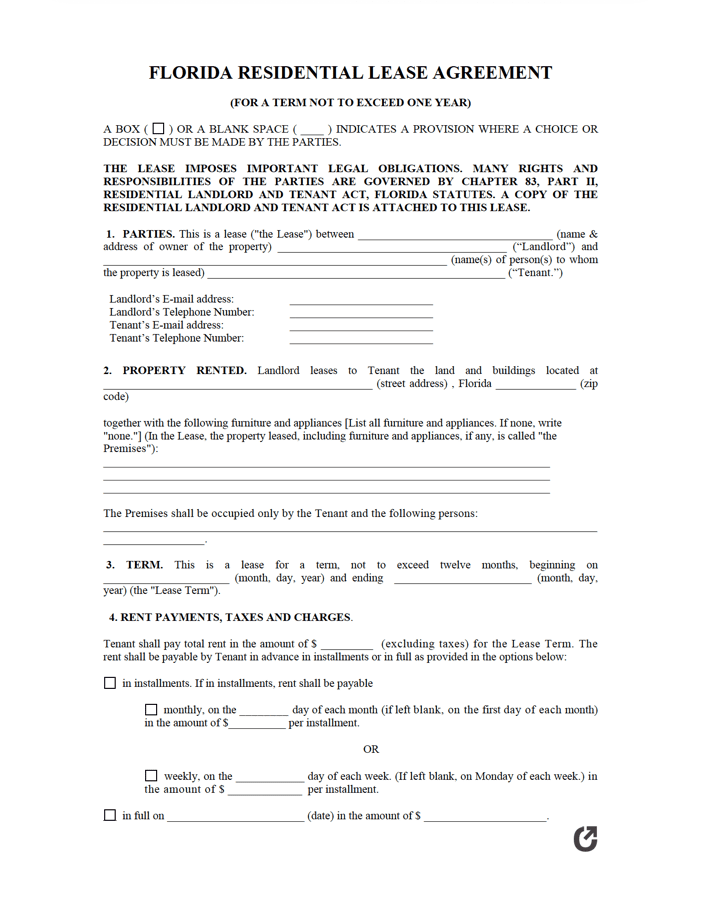 free florida standard residential lease agreement pdf