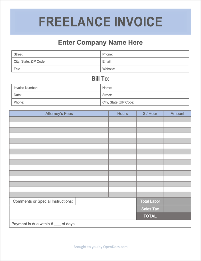 freelance writer invoice template