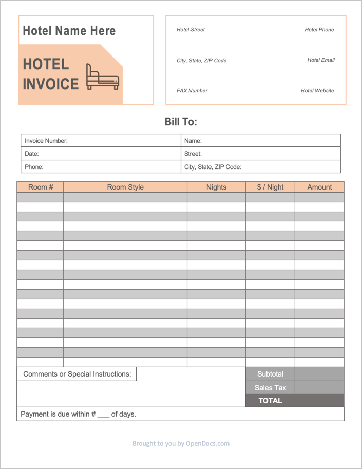 Hotel Invoice Sample from opendocs.com