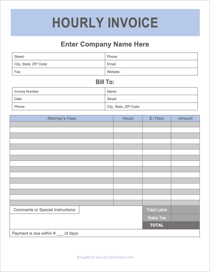 simple invoice template hourly