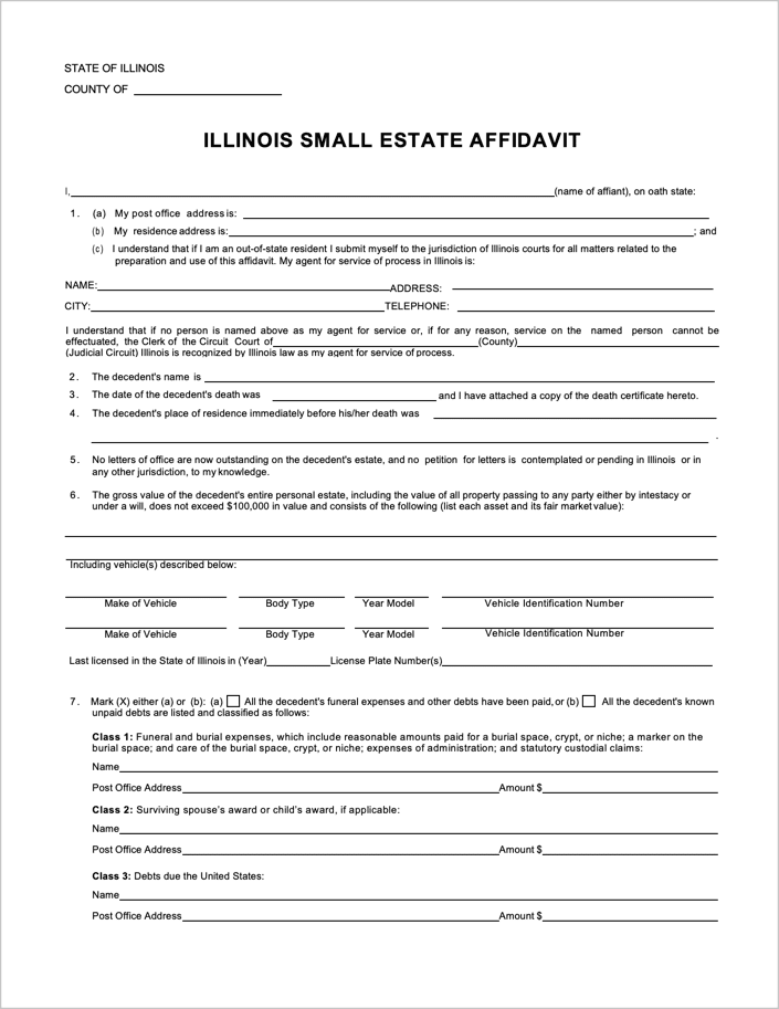 Free Illinois Small Estate Affidavit Form RT OPR 31 16 PDF WORD
