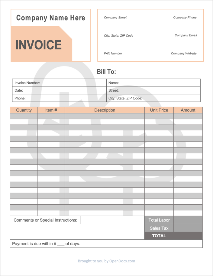 Landscape Invoice Template Excel