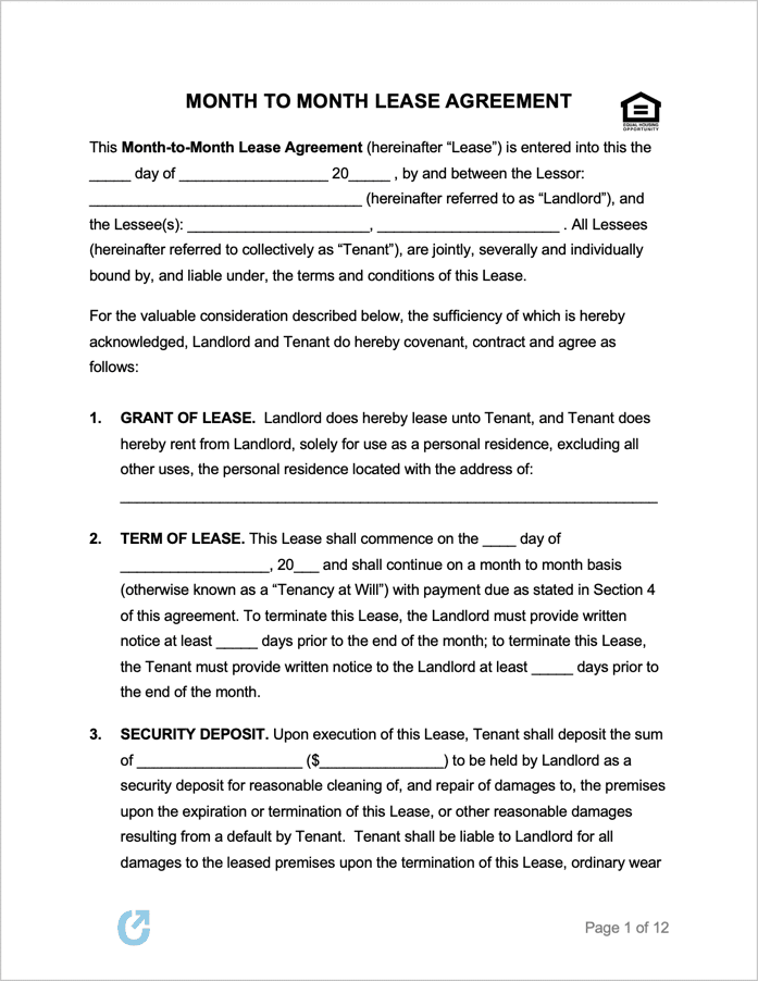 month rental agreement template