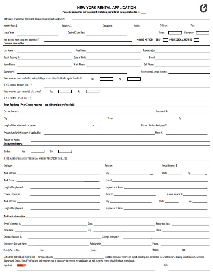 New York Rental Application Sample 