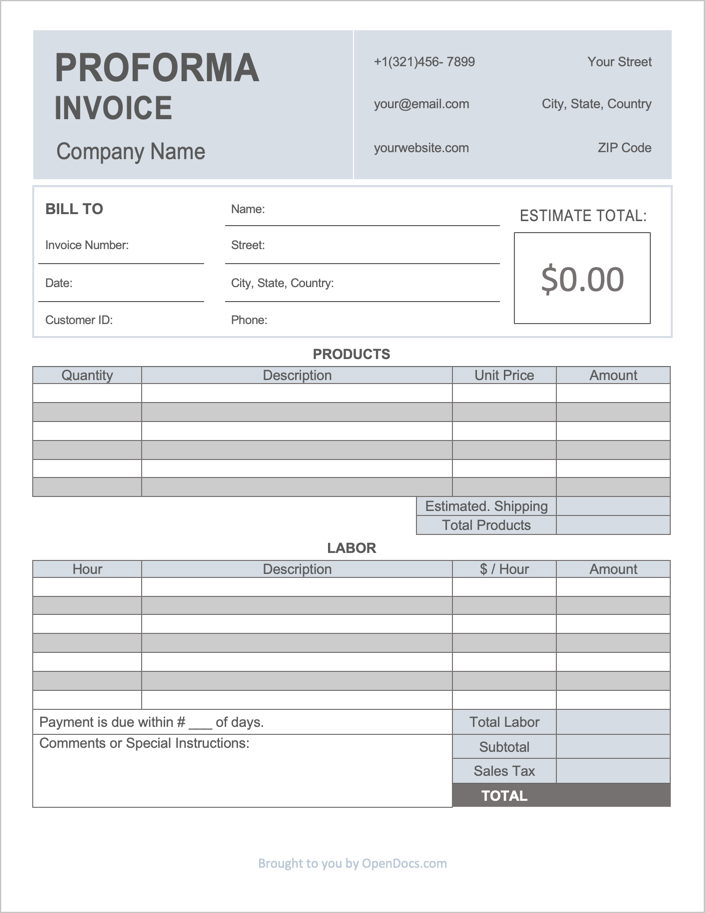 sample proforma invoice excel template