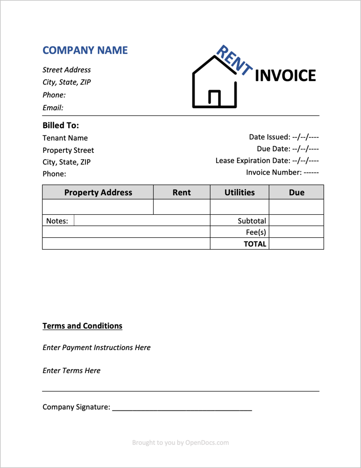 Free Rent Invoice Template Pdf Word Excel