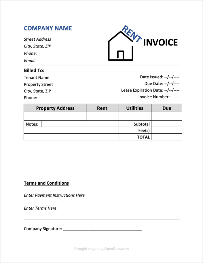 commercial rental invoice template