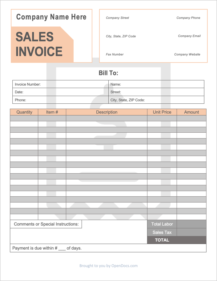 professional sales invoice template