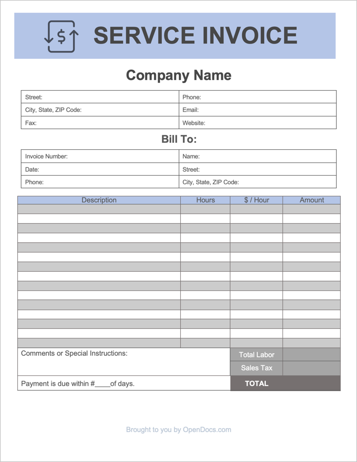Printable Service Invoice Free Words Templates Free Service Invoice 