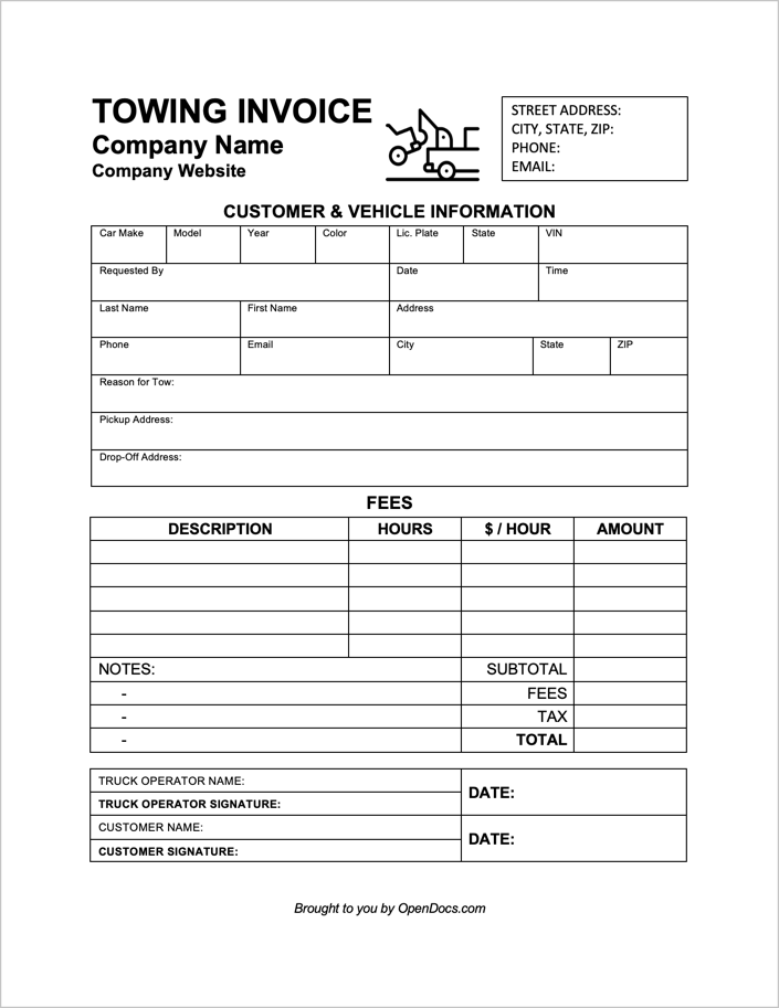 Free Towing Invoice Template | PDF | WORD | EXCEL