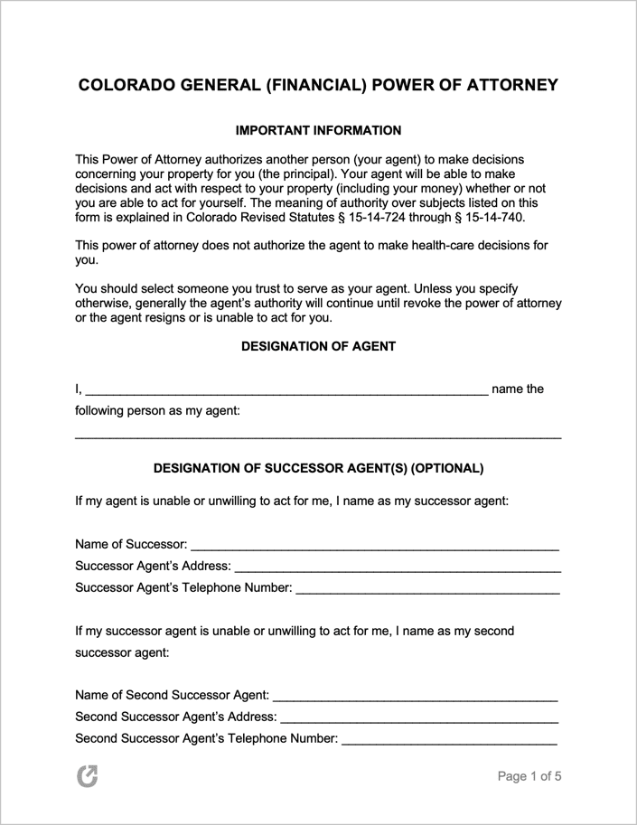 Free Colorado General Power Of Attorney Form PDF WORD