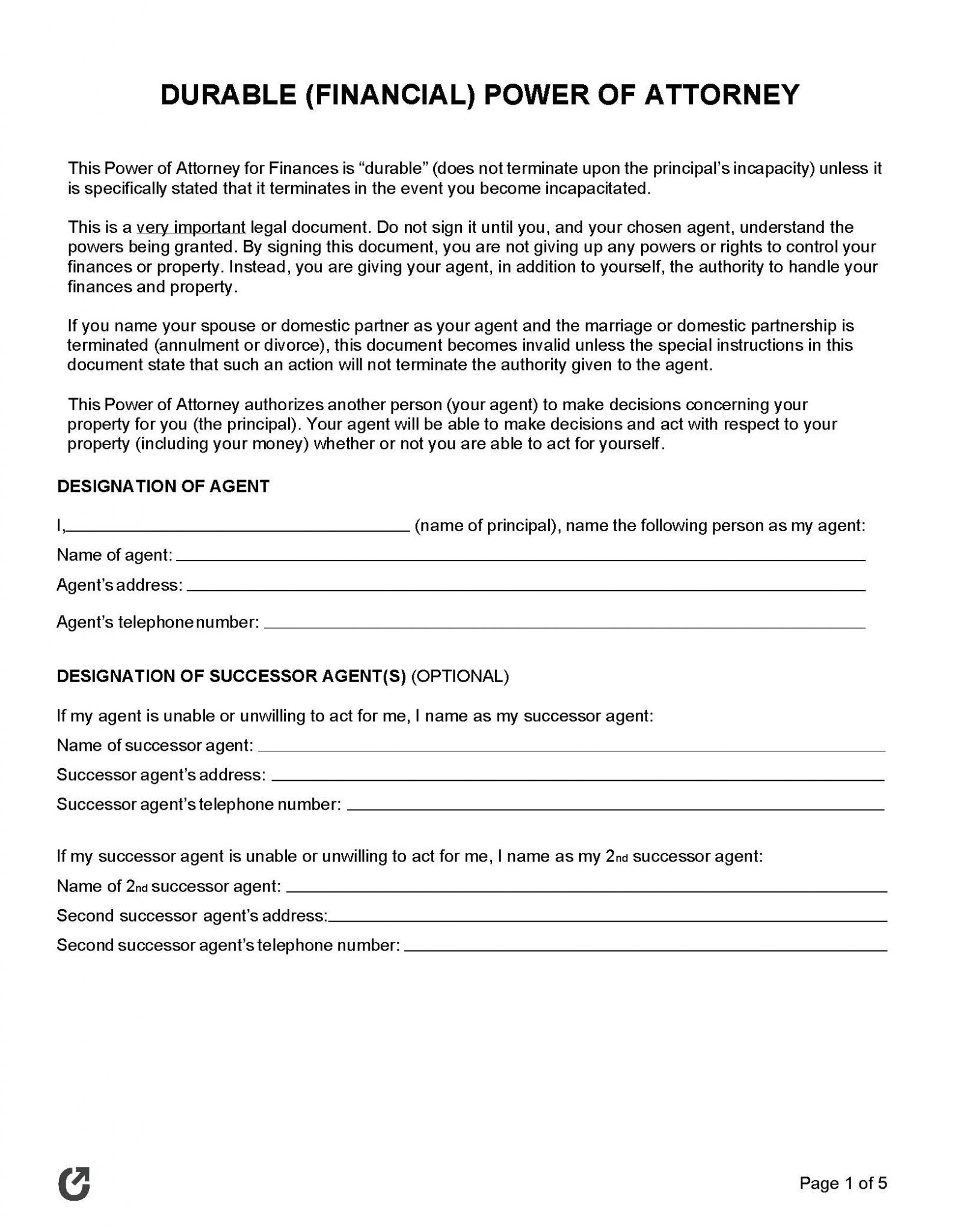 Free Durable Power of Attorney Forms PDF WORD