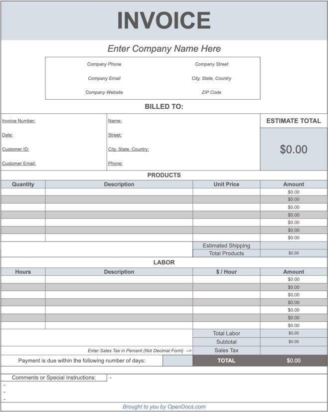 google sheets commercial invoice template