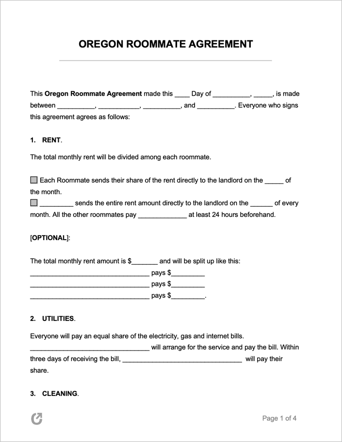 free oregon roommate agreement pdf word