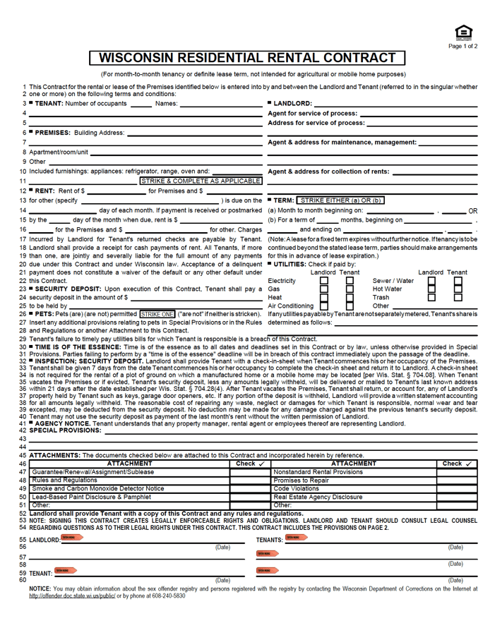 Free Wisconsin Rental Lease Agreement Templates (6) PDF