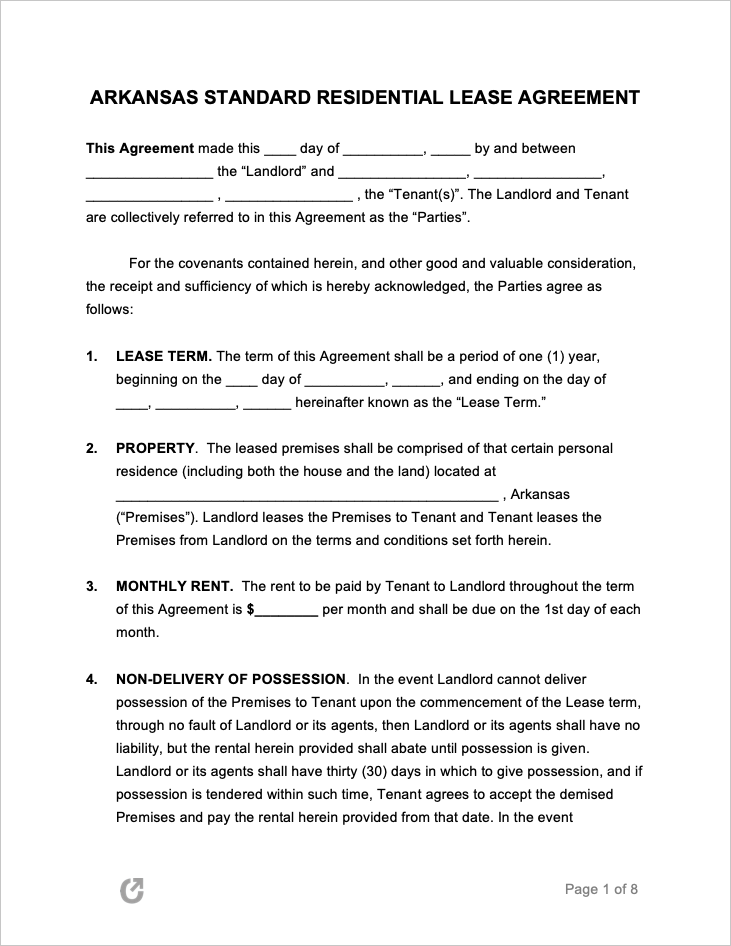 free arkansas standard residential lease agreement pdf word rtf