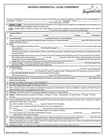 free georgia rental lease agreement templates pdf