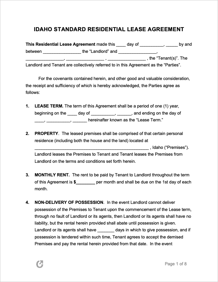 free idaho rental lease agreement templates pdf word