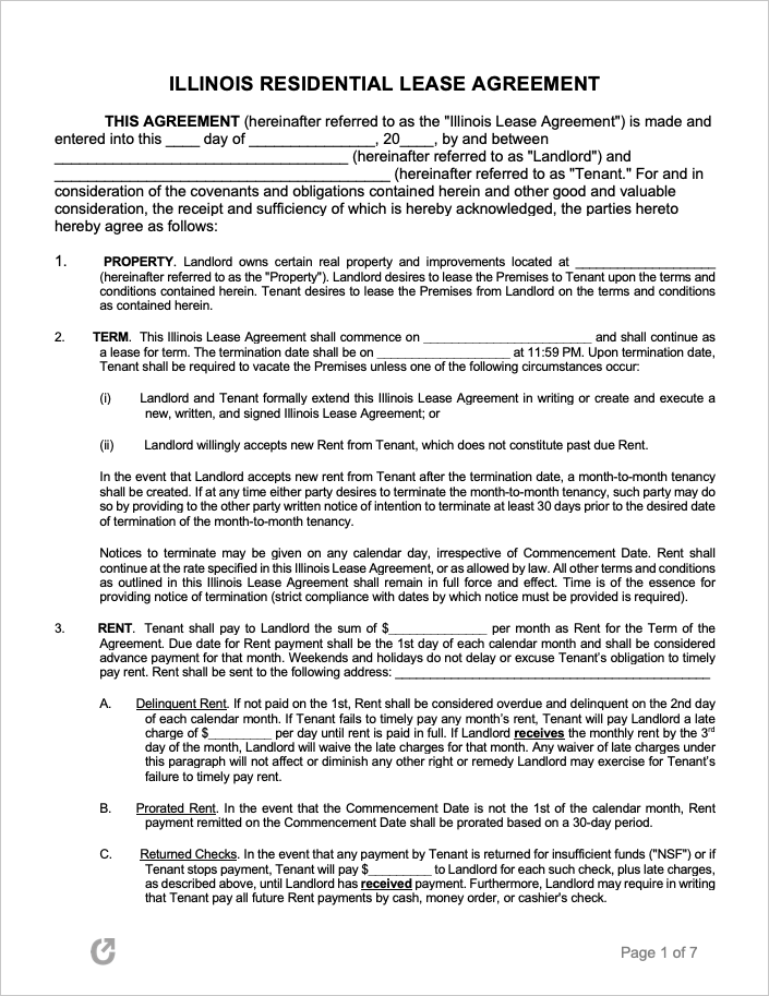 free illinois rental lease agreement templates pdf word rtf