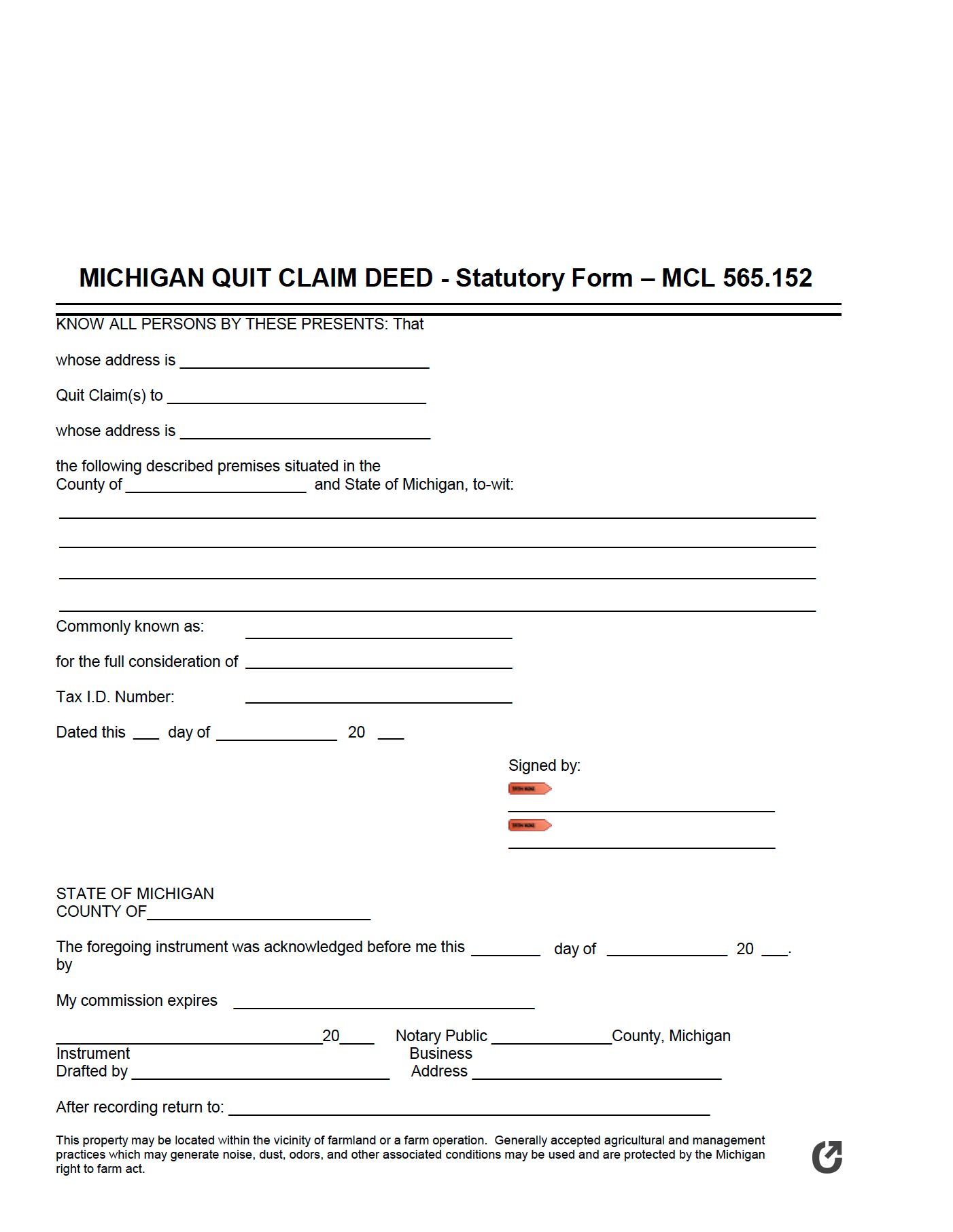 free michigan quit claim deed form pdf