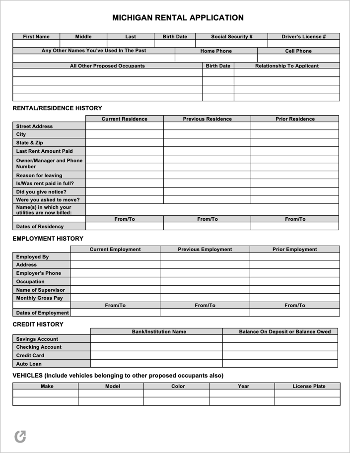 free michigan rental application pdf word rtf