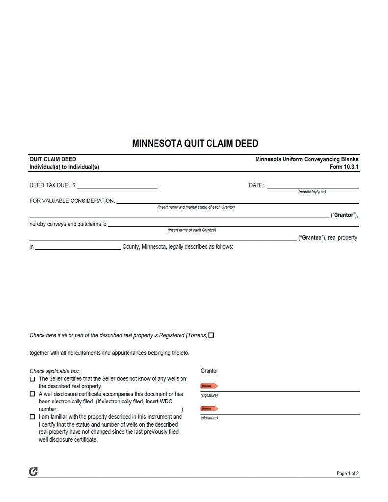 quit claim deed form mn