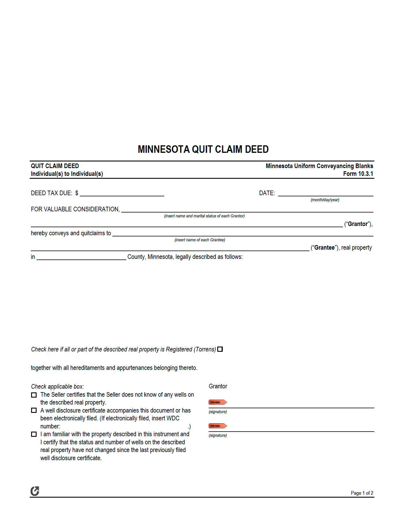 Free Minnesota Quit Claim Deed Form PDF Localizador