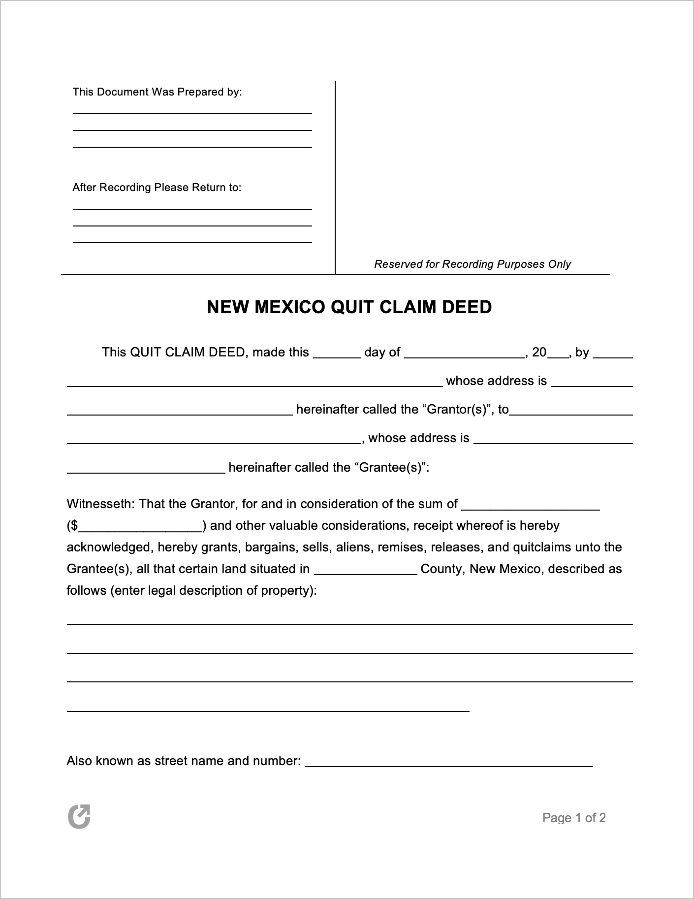 Free New Mexico Quit Claim Deed Form Pdf Word