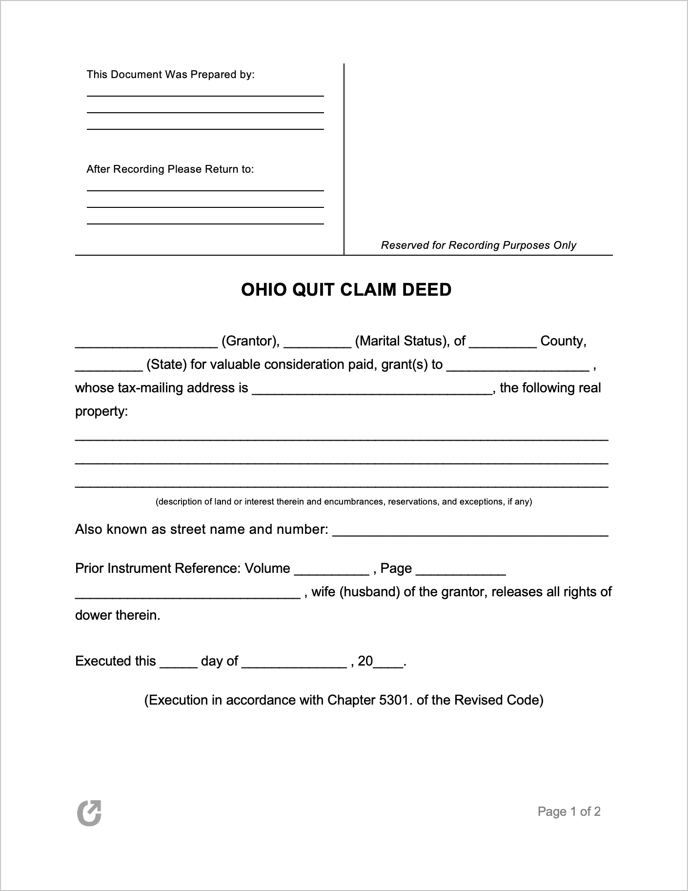 free ohio quit claim deed form pdf word