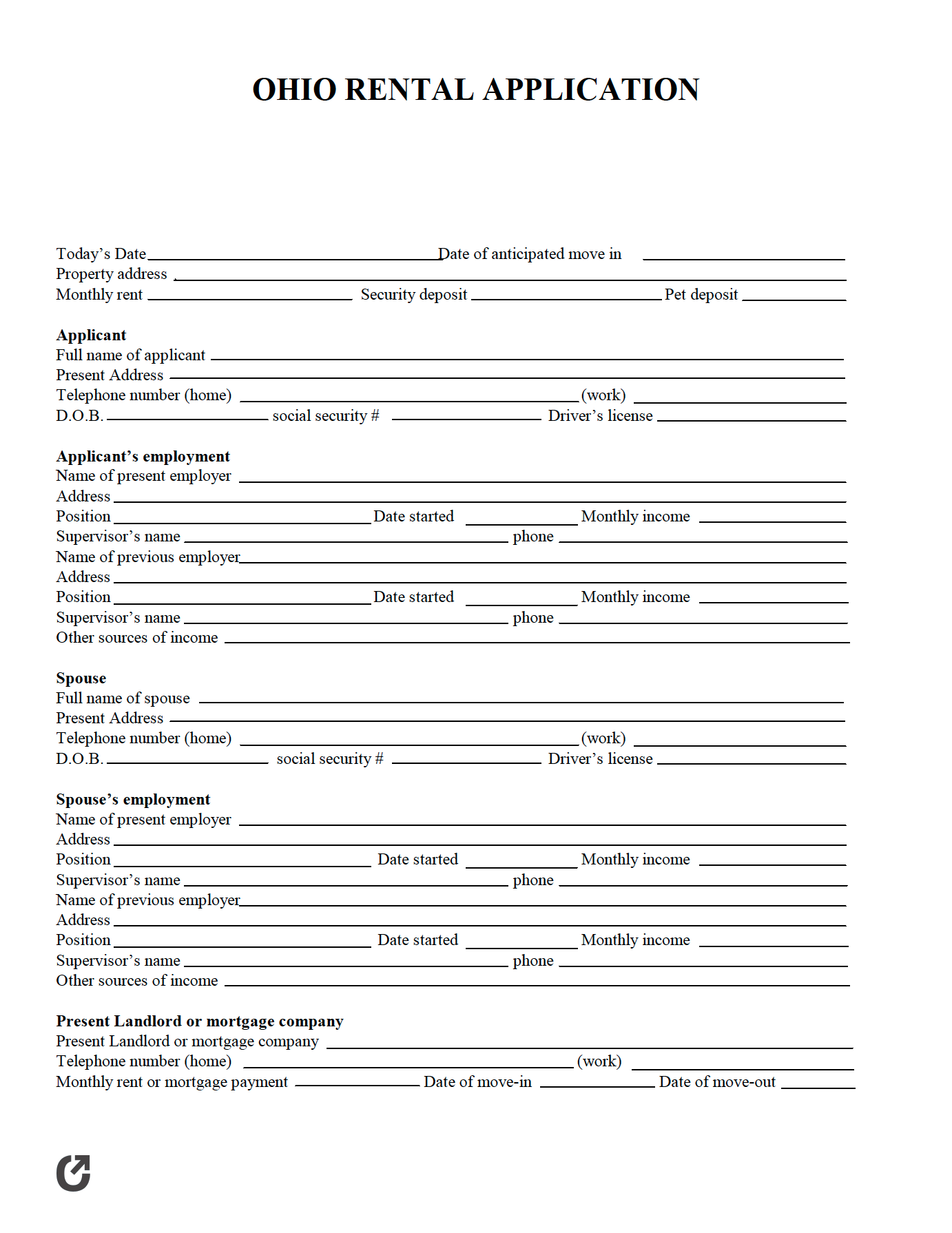 Free Ohio Rental Application PDF WORD