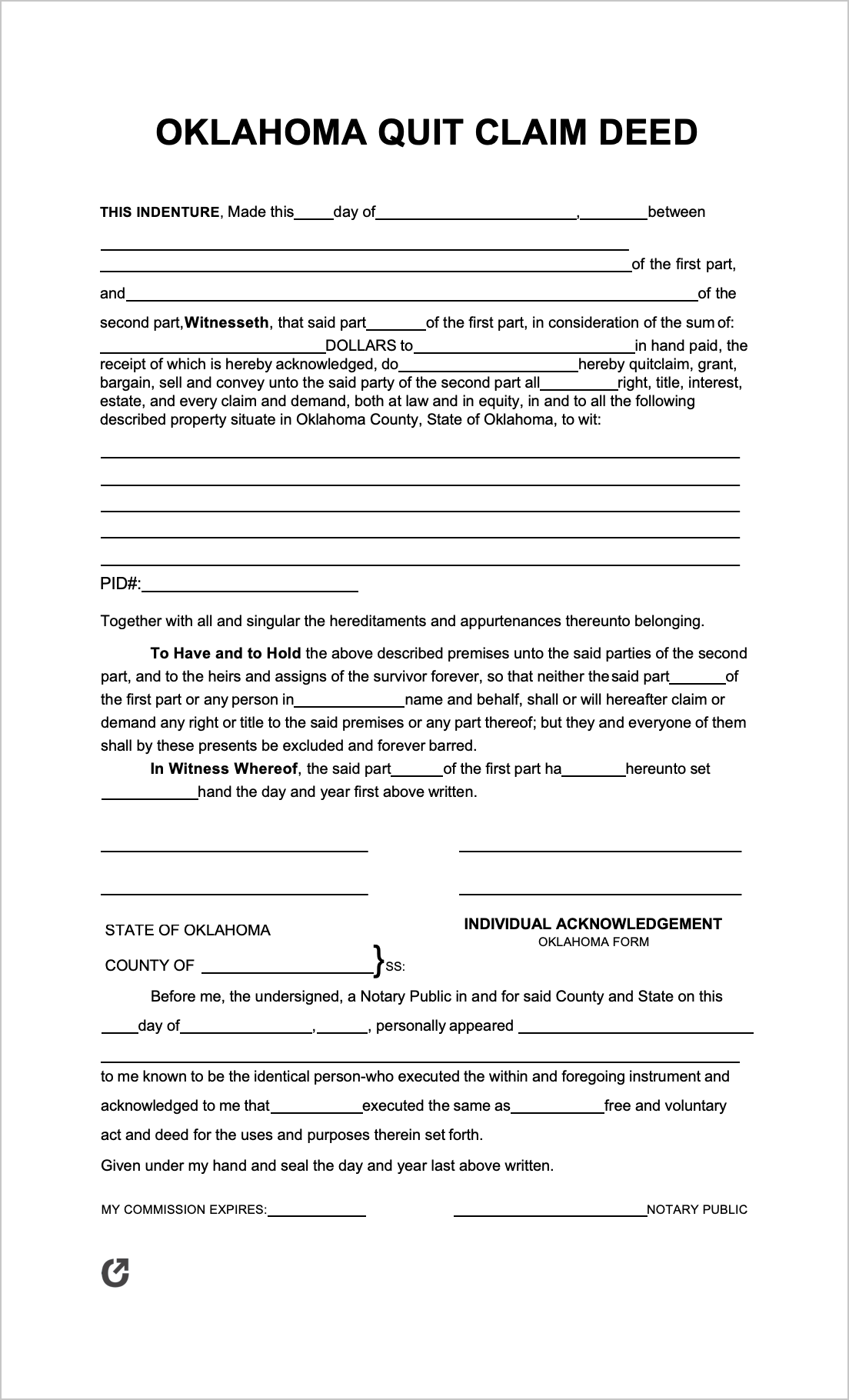 free oklahoma quit claim deed form pdf word