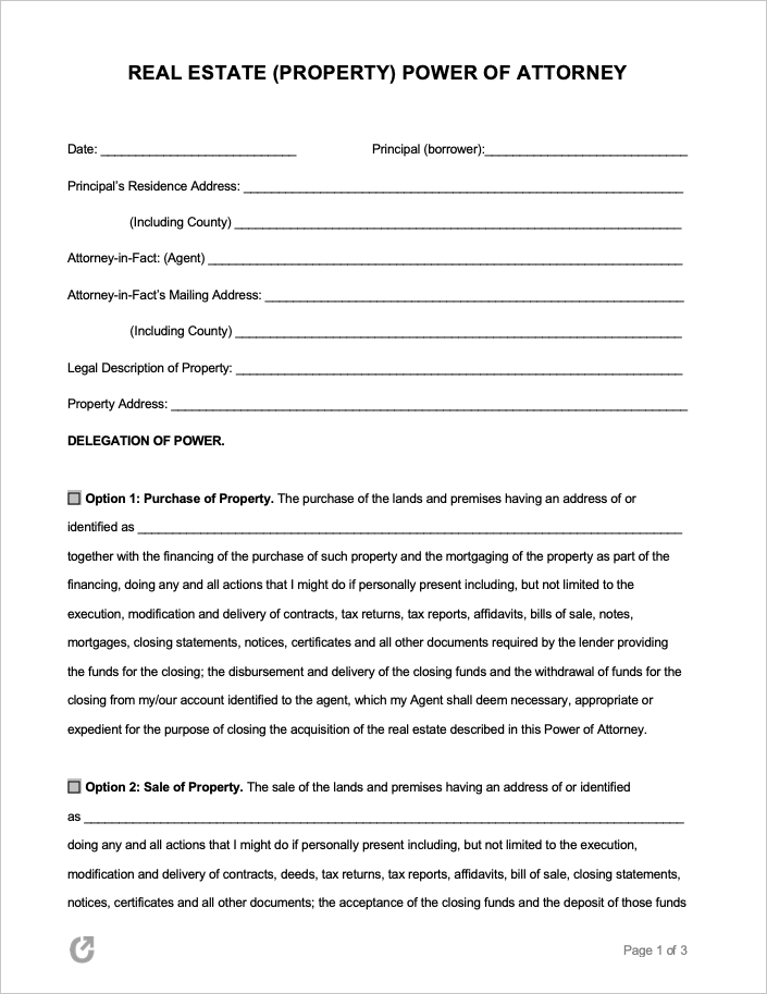Free Real Estate Power Of Attorney Form PDF WORD