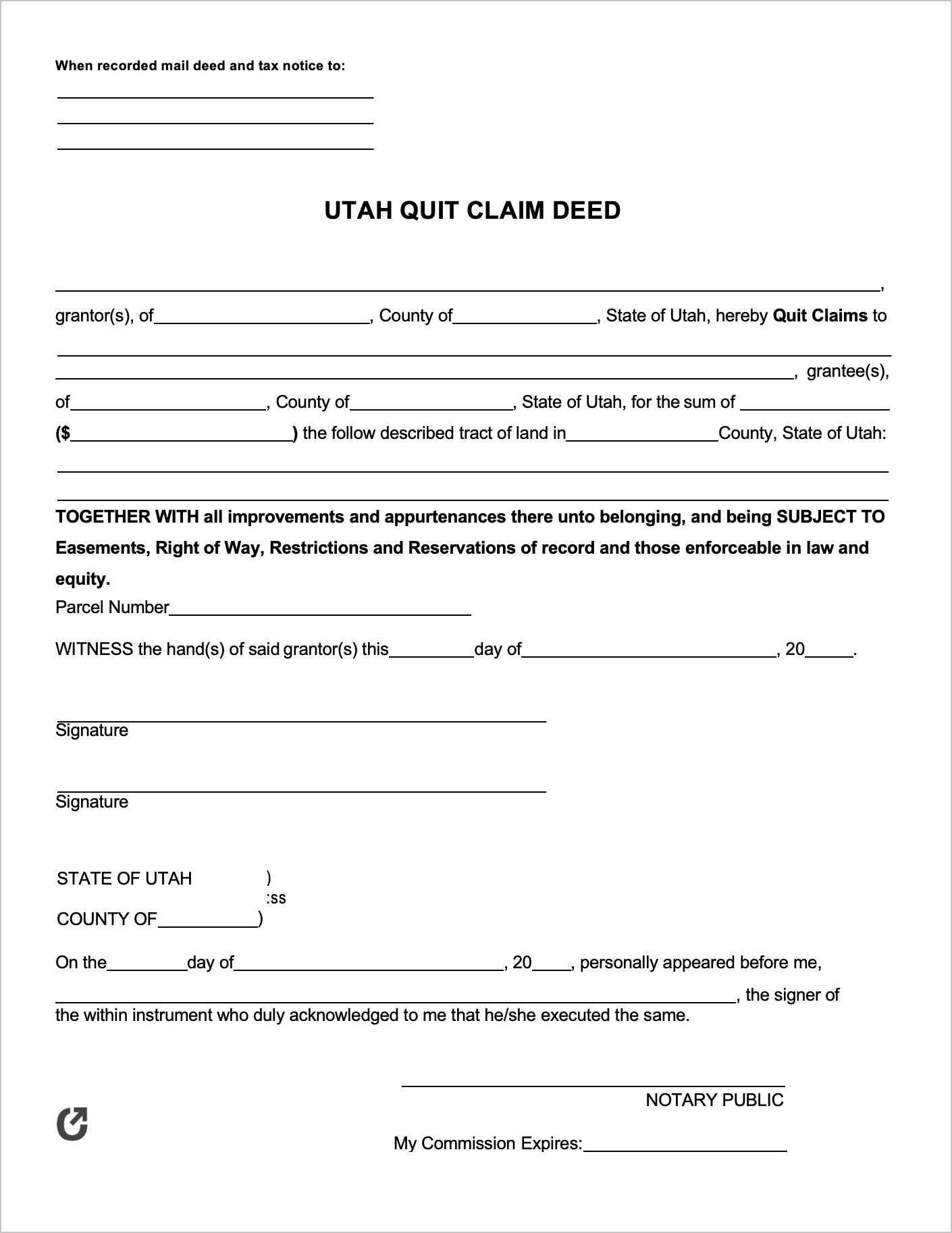 Free Utah Quit Claim Deed Form Pdf Word