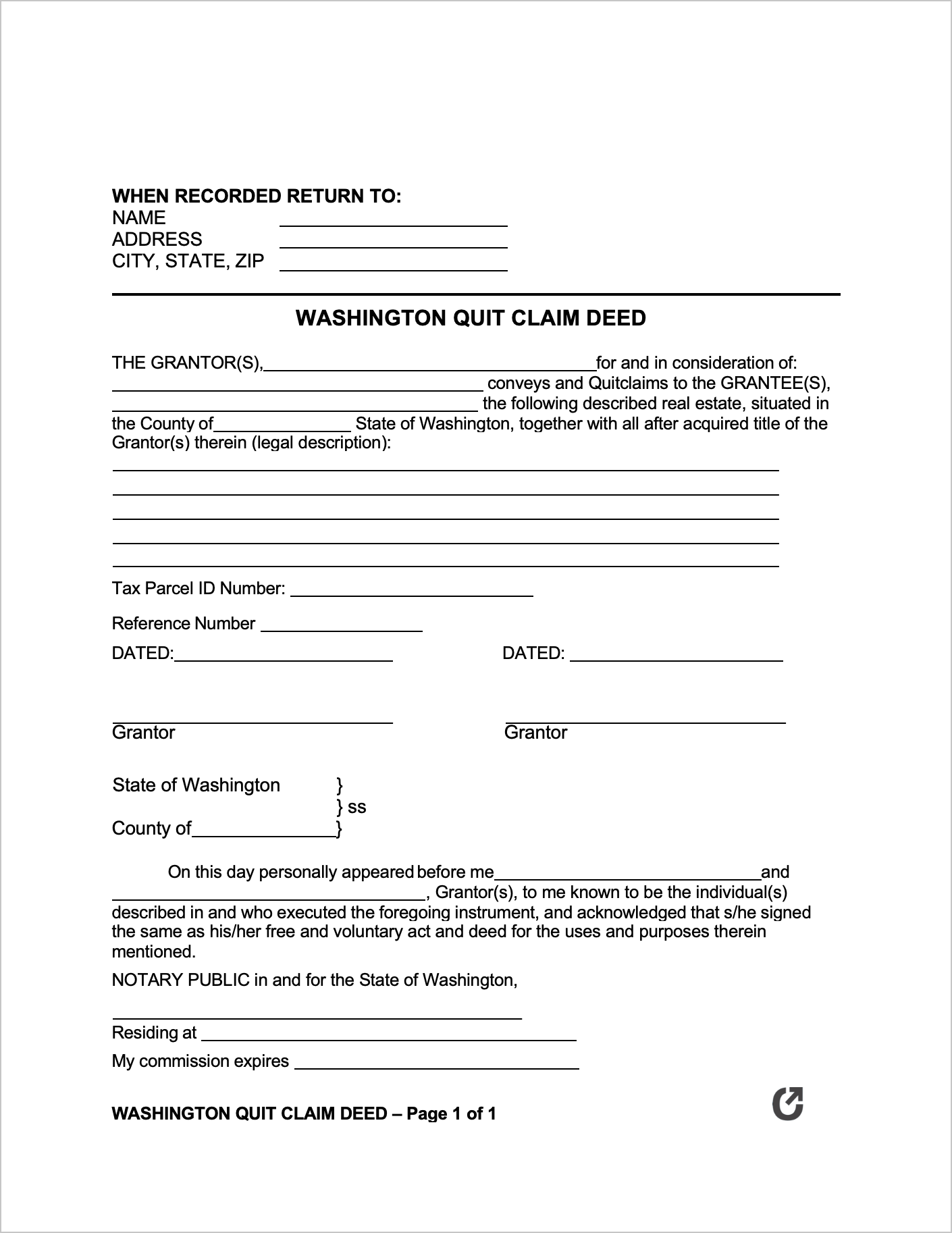 free washington quit claim deed form pdf word