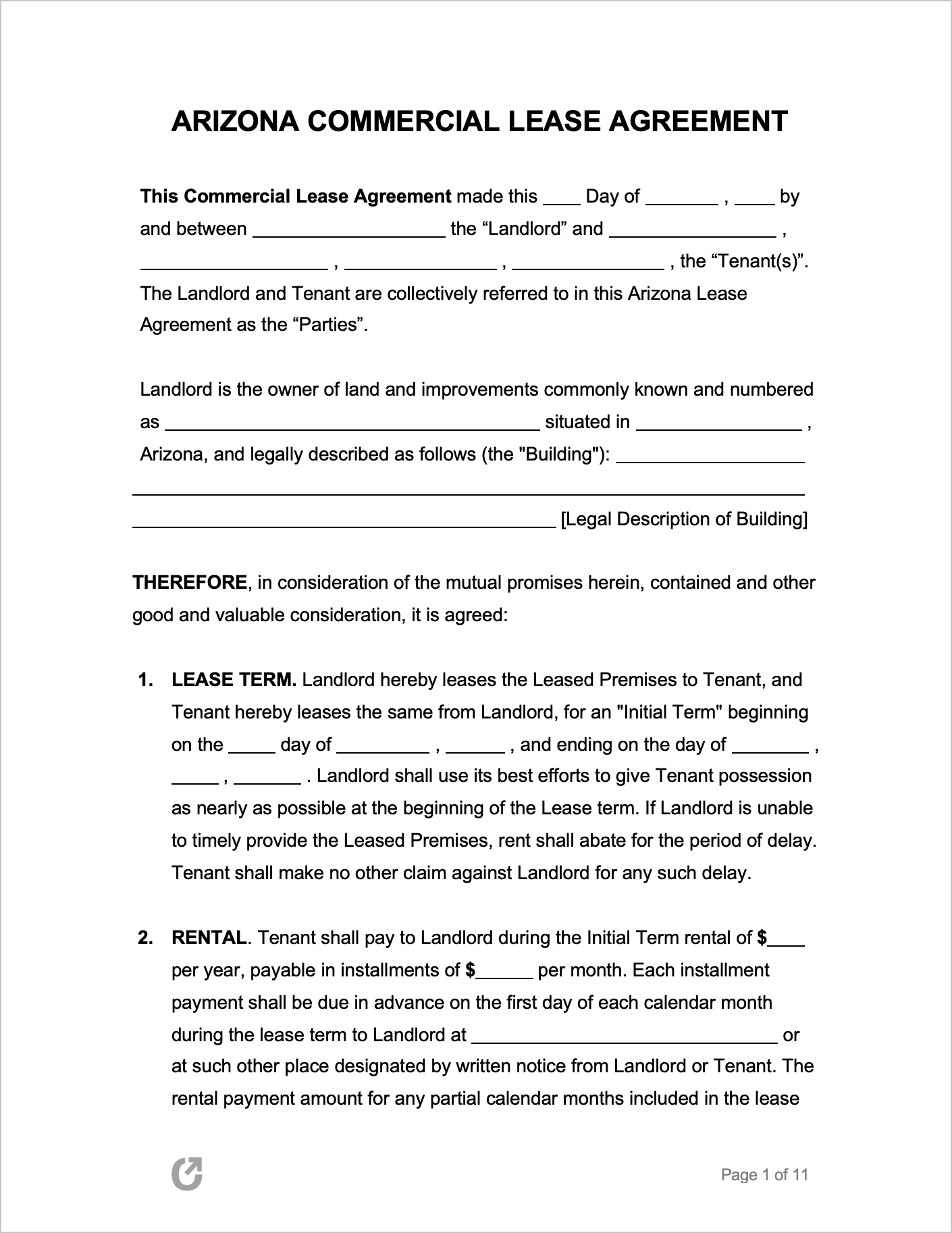 Free Arizona Commercial Lease Agreement  PDF  WORD Throughout Business Lease Agreement Template