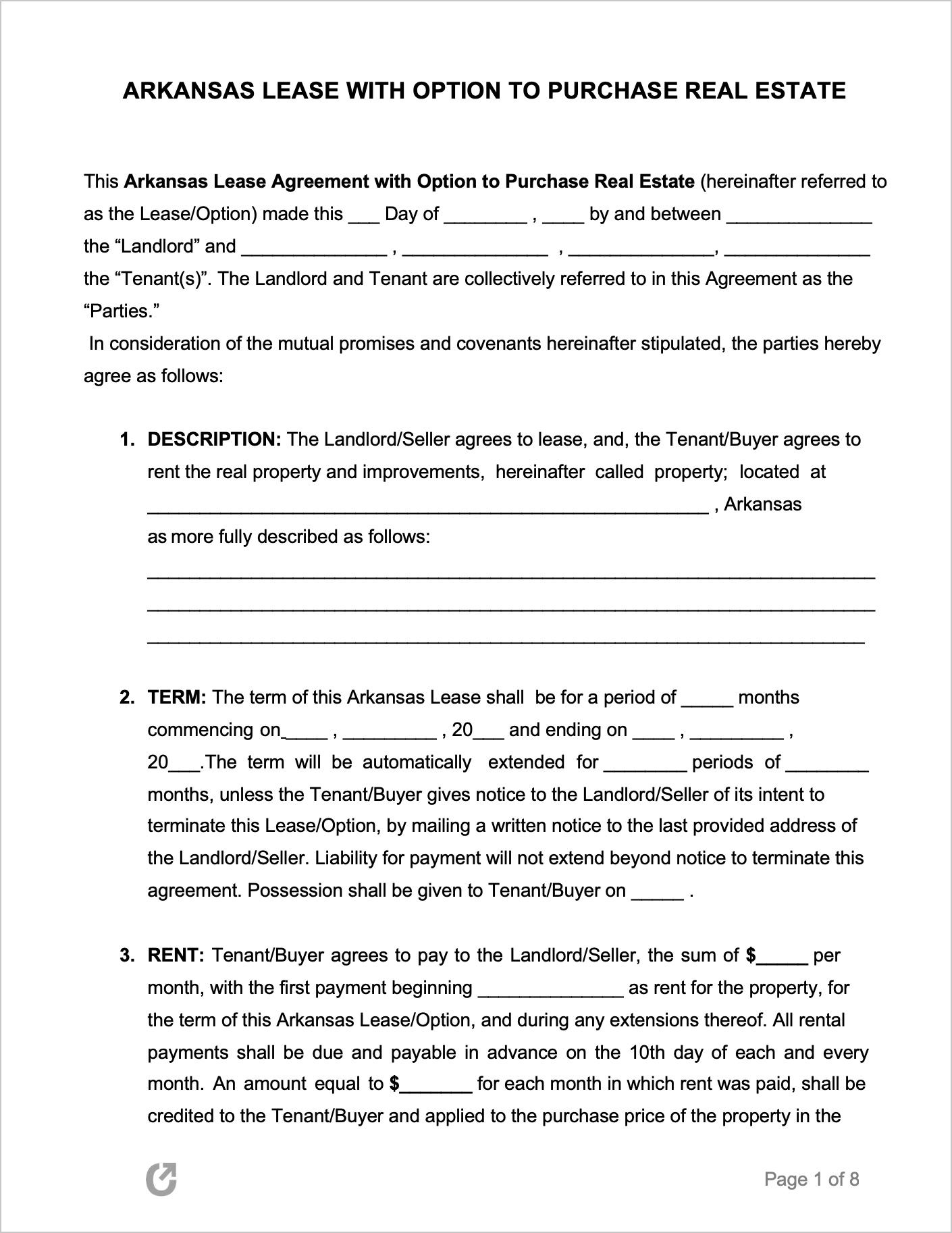 free arkansas lease to own agreement pdf word rtf