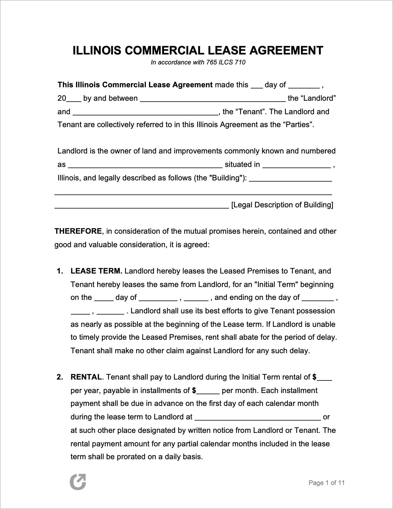 Free Illinois Commercial Lease Agreement PDF WORD RTF