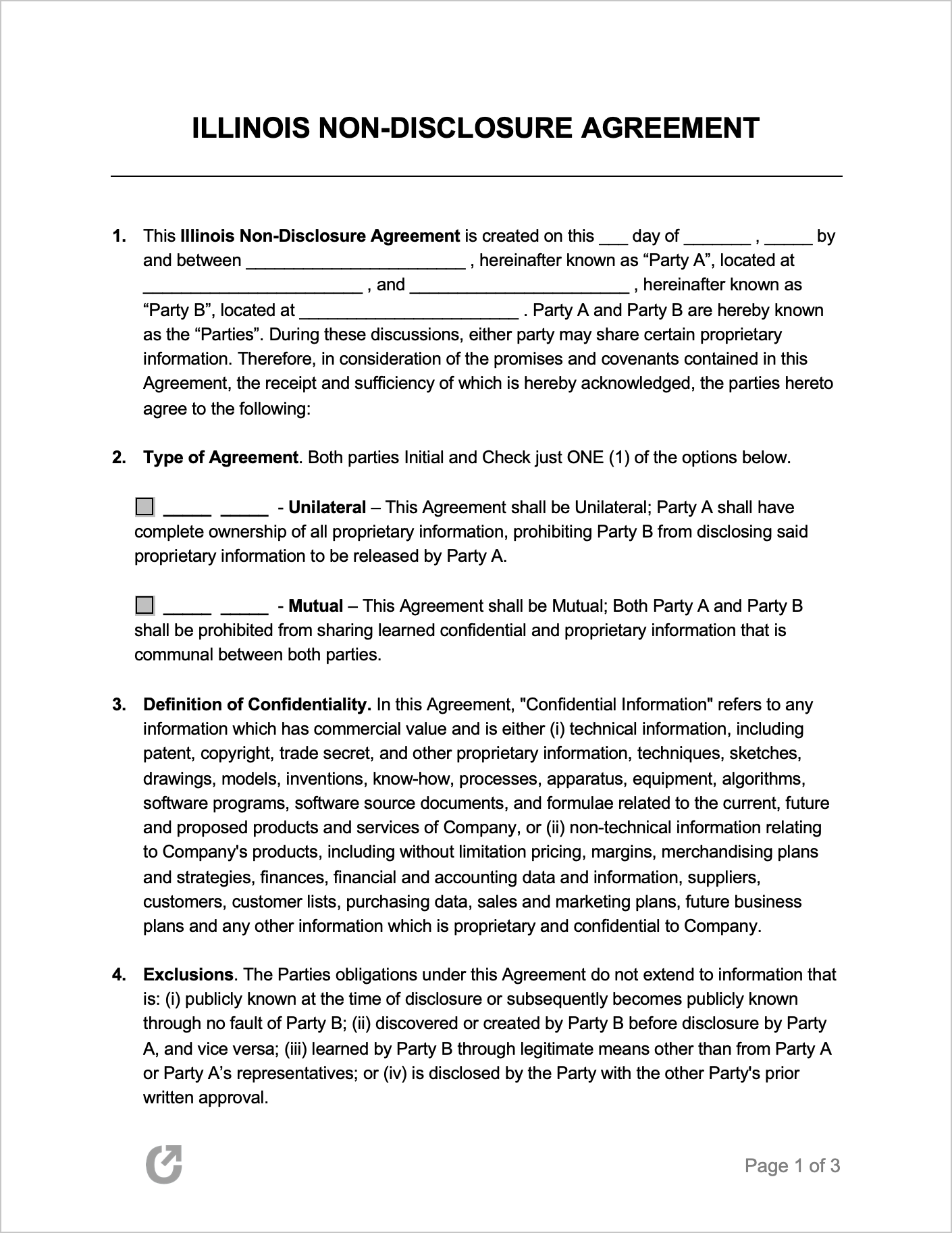 Free Illinois Non-Disclosure Agreement Template  PDF  WORD Regarding non disclosure non circumvention agreement template