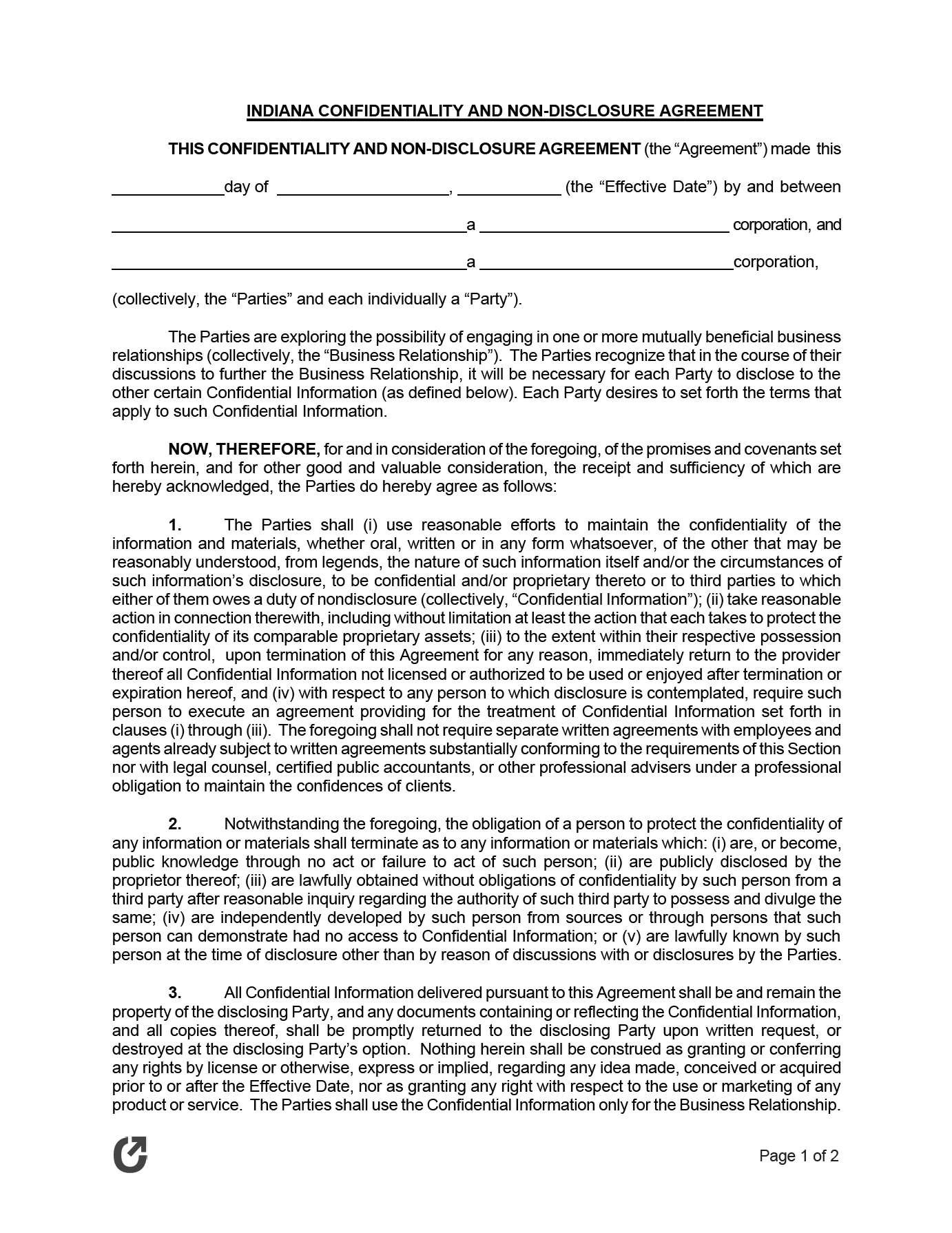 Free Indiana Non Disclosure Agreement Template PDF WORD